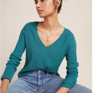 Anthropologie Willa Textured, Deep V-Neck Top, Long Sleeve, Size Xs